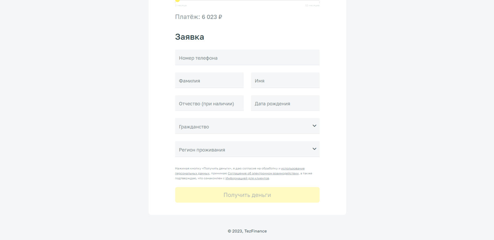 Займ в TezFinance шаг 2